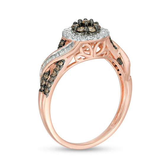 1/2 CT. T.w. Champagne and White Composite Diamond Bypass Ring in 10K Rose Gold