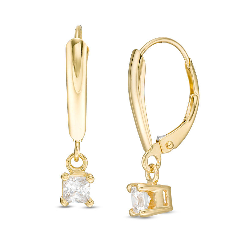 1/3 CT. T.W. Certified Princess-Cut Diamond Solitaire Leverback Earrings in 14K Gold (I/VS2)