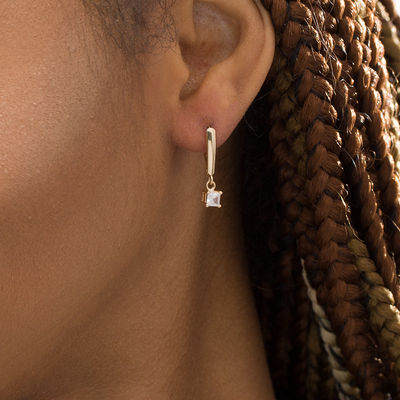 2 ct Princess Cut Aquamarine Lever Back Drop Earrings in 14k Rose Gold Over 2 ct Princess Cut Aquamarine Lever Back Drop Earrings in 14k Rose Gold Over