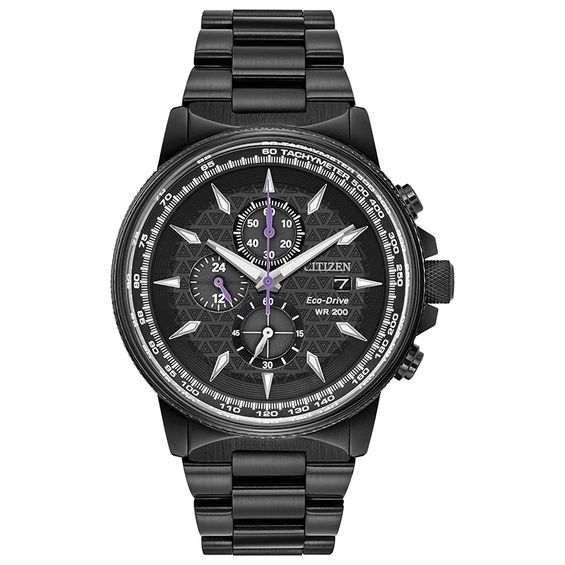 Men's Citizen Eco-DriveÂ® Black Panther Chronograph Black IP Watch with Black Dial (Model: Ca0297-52W)