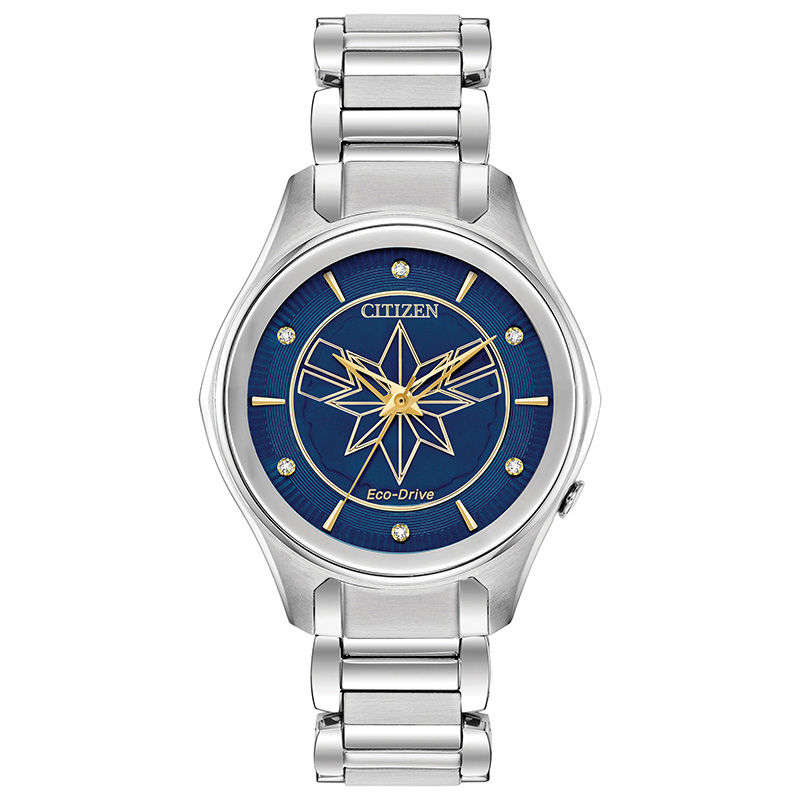 Ladies' Citizen Eco-Drive® Captain Marvel Crystal Accent Watch with Blue Dial (Model: EM0596-58W)