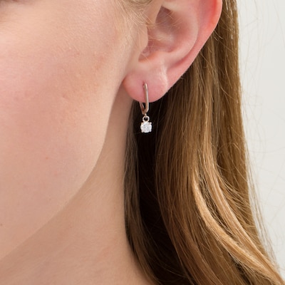 Jewels By Lux 14k White Gold Diamond and Amethyst Dangle Hoop Earrings 