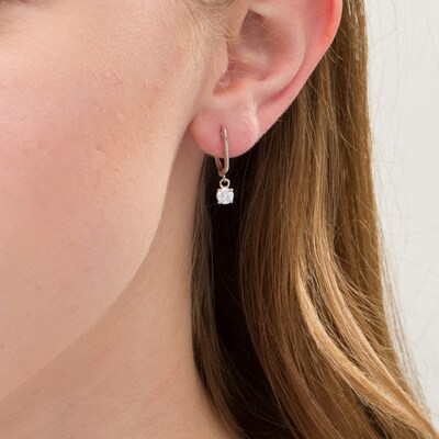 Jewels By Lux 14k White Gold Diamond and Amethyst Dangle Hoop Earrings Jewels By Lux 14k White Gold Diamond and Amethyst Dangle Hoop Earrings