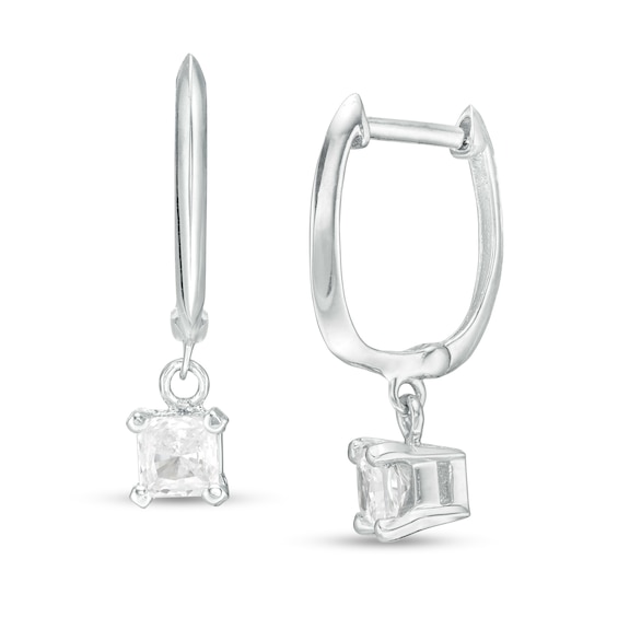 1/2 CT. T.W. Certified Princess-Cut Diamond Solitaire Drop Hoop Earrings in 14K White Gold (I/VS2) 1/2 CT. T.W. Certified Princess-Cut Diamond Solitaire Drop Hoop Earrings in 14K White Gold (I/VS2)