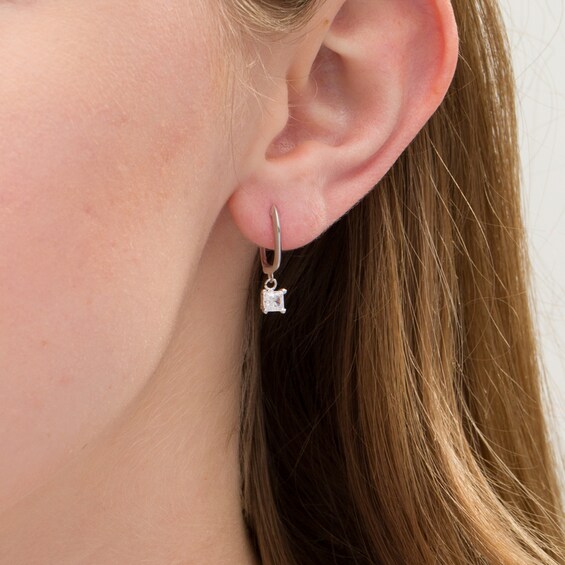 1/2 CT. T.W. Certified Princess-Cut Diamond Solitaire Drop Hoop Earrings in 14K White Gold (I/VS2) 1/2 CT. T.W. Certified Princess-Cut Diamond Solitaire Drop Hoop Earrings in 14K White Gold (I/VS2)