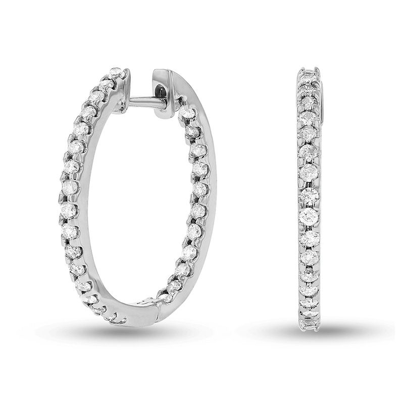 Main Image 1 of 3/4 CT. T.W. Diamond Inside-Out Hoop Earrings in 14K White Gold