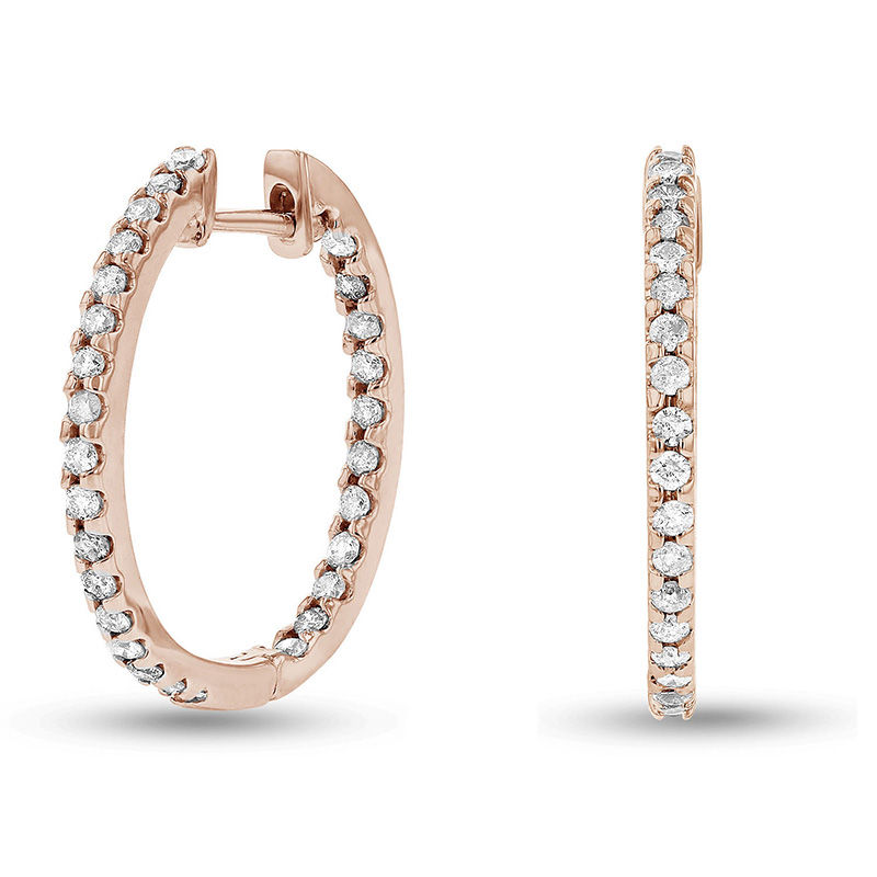 3/4 CT. T.W. Diamond Inside-Out Hoop Earrings in 14K Rose Gold | Zales