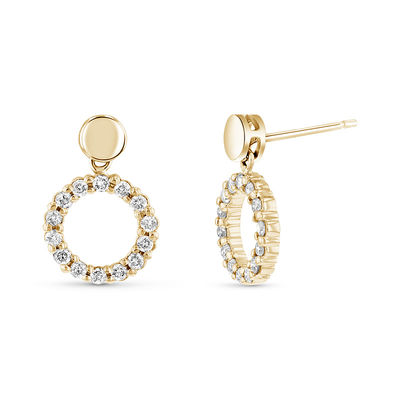 gold circle drop earrings