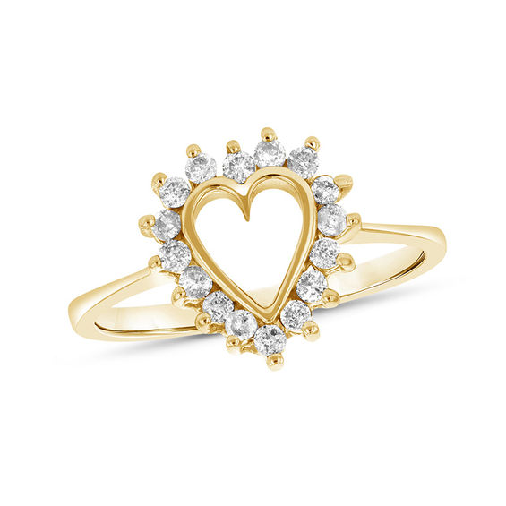 1/4 CT. T.w. Diamond Sunburst Heart Outline Promise Ring in 14K Gold