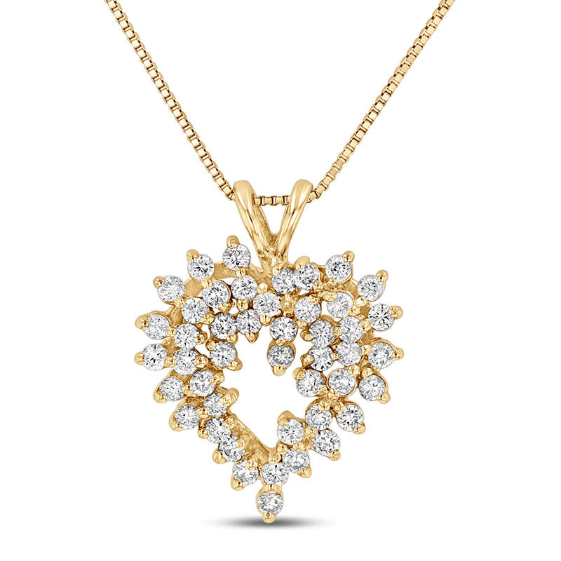 Main Image 1 of 5/8 CT. T.W. Diamond Scatter Heart Outline Pendant in 14K Gold