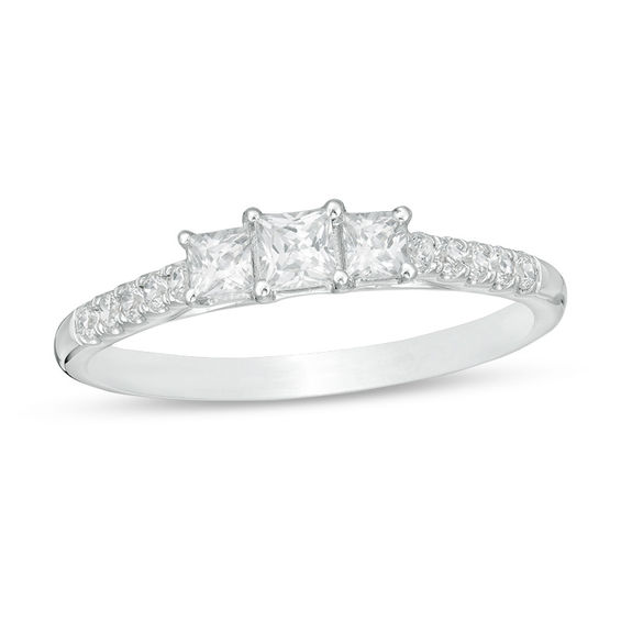 1/2 CT. T.W. Princess-Cut Diamond Past Present Future® Engagement Ring ...