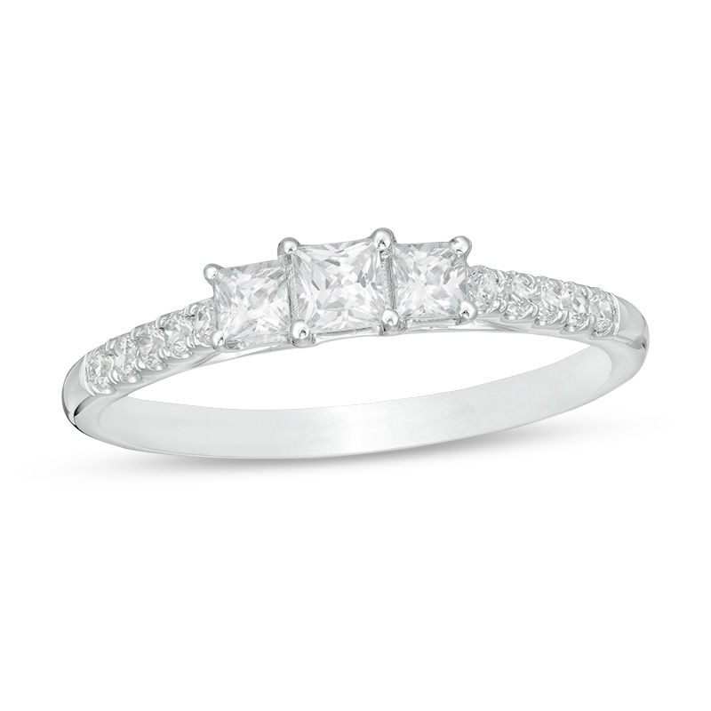 1/2 CT. T.W. Princess-Cut Diamond Past Present Future® Engagement Ring in 10K White Gold