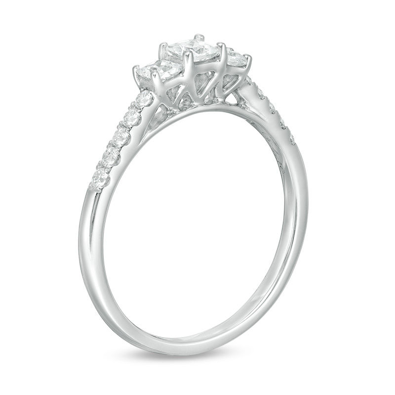 1/2 CT. T.W. Princess-Cut Diamond Past Present Future® Engagement Ring in 10K White Gold