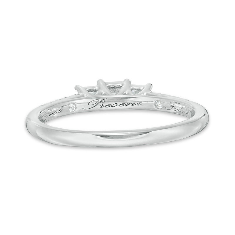 Main Image 4 of 1/2 CT. T.W. Princess-Cut Diamond Past Present Future® Engagement Ring in 10K White Gold