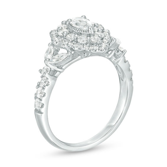1-1/4 CT. T.w. Certified Pear-Shaped Diamond Double Scalloped Frame Engagement Ring in 14K White Gold (I/Si2)