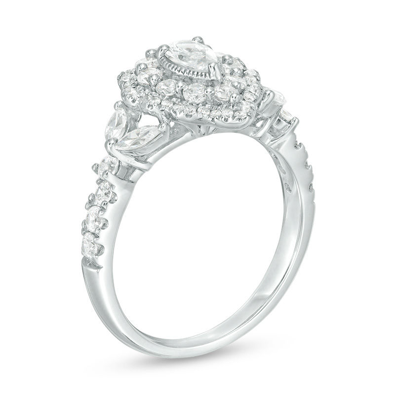 Main Image 3 of 1-1/4 CT. T.W. Certified Pear-Shaped Diamond Double Scalloped Frame Engagement Ring in 14K White Gold (I/SI2)