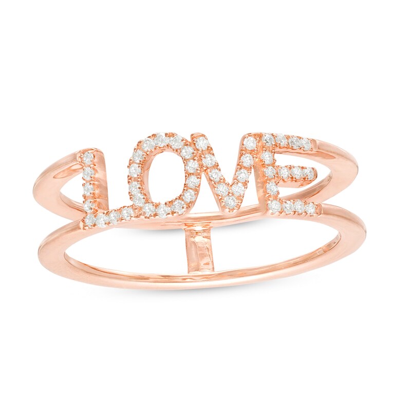 1/8 CT. T.W. Diamond "LOVE" Parallel Split Shank Ring in 10K Rose Gold