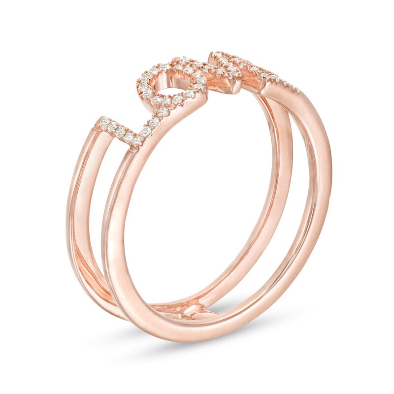 Main Image 3 of 1/8 CT. T.W. Diamond "LOVE" Parallel Split Shank Ring in 10K Rose Gold