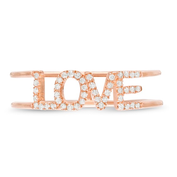 1/8 CT. T.w. Diamond "Love" Parallel Split Shank Ring in 10K Rose Gold