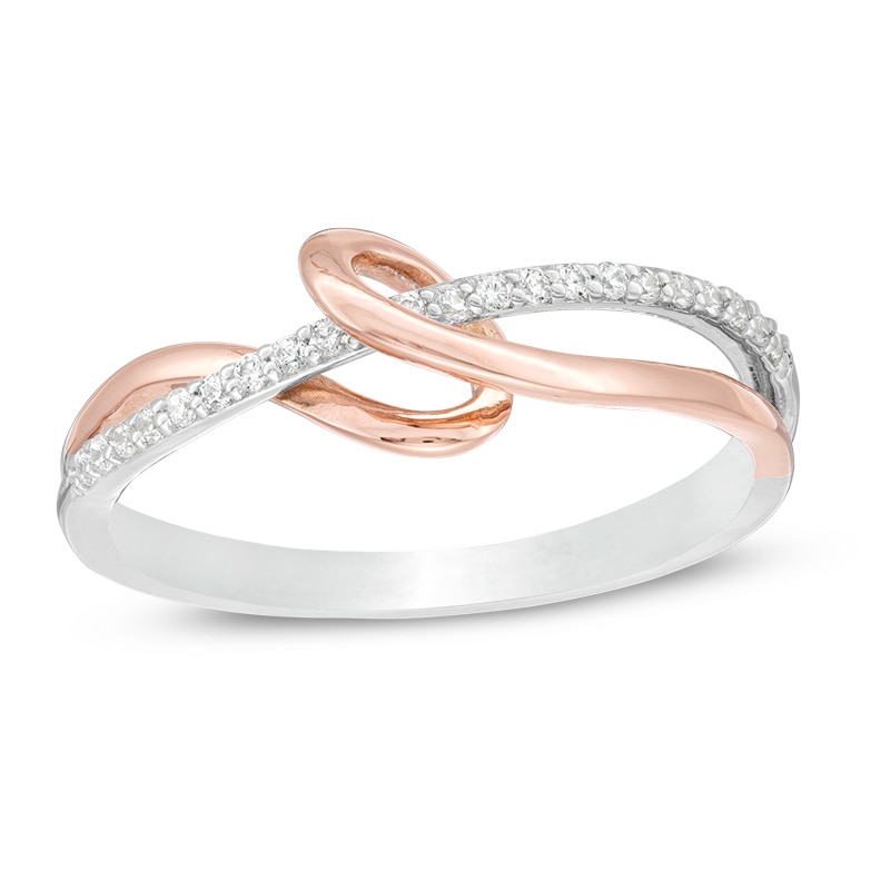 Main Image 1 of 1/8 CT. T.W. Diamond Loop Split Shank Ring in Sterling Silver and 10K Rose Gold