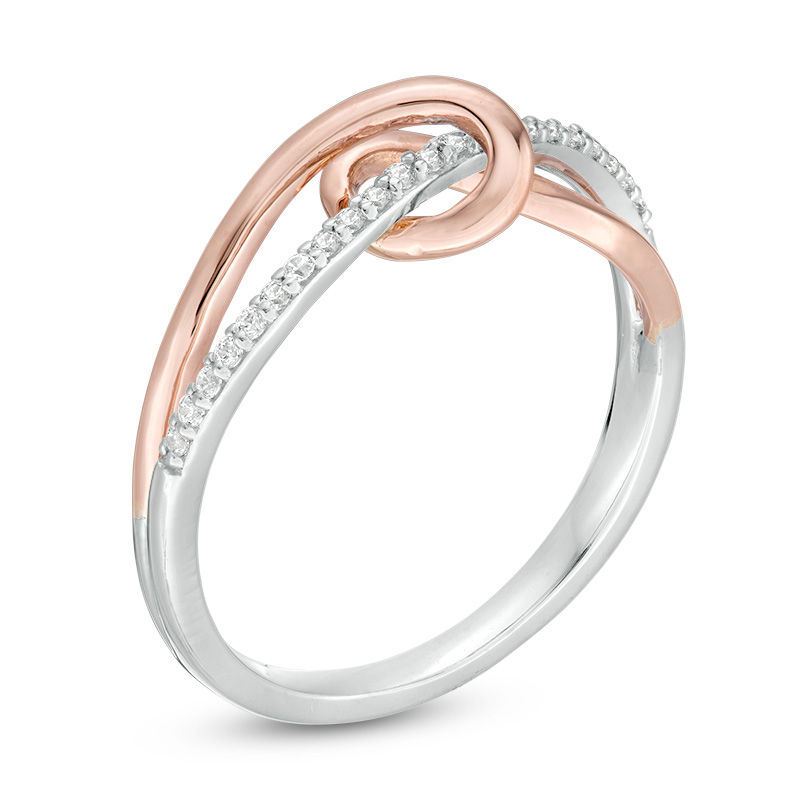 Main Image 3 of 1/8 CT. T.W. Diamond Loop Split Shank Ring in Sterling Silver and 10K Rose Gold