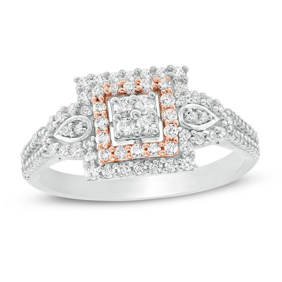1/2 CT. T.W. Diamond Double Square Frame Ring in 10K Two-Tone Gold 1/2 CT. T.W. Diamond Double Square Frame Ring in 10K Two-Tone Gold