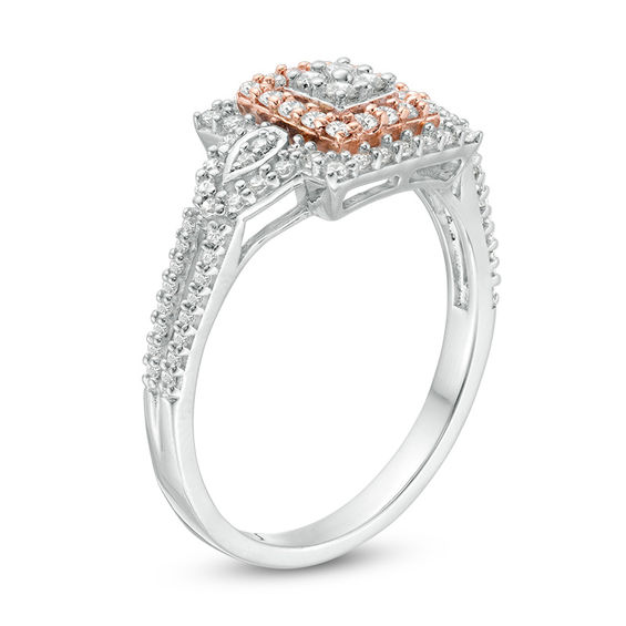 1/2 CT. T.W. Diamond Double Square Frame Ring in 10K Two-Tone Gold 1/2 CT. T.W. Diamond Double Square Frame Ring in 10K Two-Tone Gold