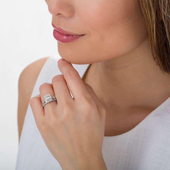 5/8 CT. T.W. Composite Baguette and Round Diamond Octagonal Frame Bridal Set in 10K White Gold 5/8 CT. T.W. Composite Baguette and Round Diamond Octagonal Frame Bridal Set in 10K White Gold