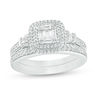 Thumbnail Image 0 of 1/2 CT. T.W. Composite Diamond Double Cushion Frame Collar Bridal Set in 10K White Gold