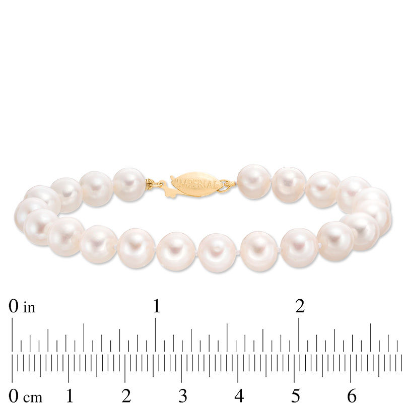 IMPERIAL® 7.0-8.0mm Cultured Freshwater Pearl Strand Bracelet with 14K Gold Fish-Hook Clasp - 7.5"