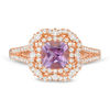 Thumbnail Image 3 of Rose de France Amethyst and 1/2 CT. T.W. Diamond Double Frame Split Shank Ring in 14K Rose Gold