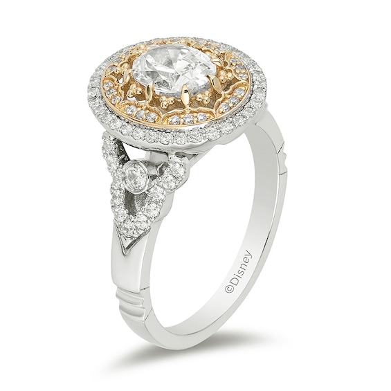 Enchanted Disney Aladdin 1-1/2 CT. T.w. Oval Diamond Double Frame Engagement Ring in 14K Two-Tone Gold