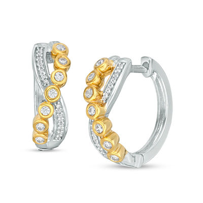 10k White Gold Diamond Double Row Crossover Hoop Earrings 1/5 ct 