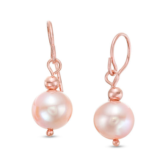 ImperialÂ® 9.0-10.0mm Pink Freshwater Cultured Pearl and Bead Drop Earrings in 14K Rose Gold