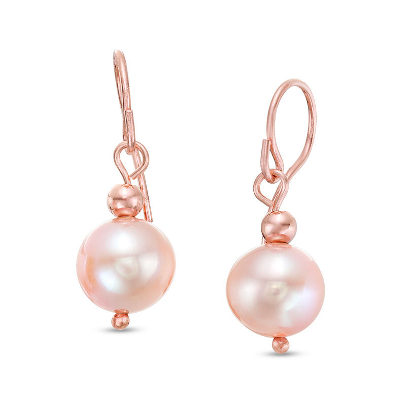 Main Image 1 of IMPERIAL® 9.0-10.0mm Pink Freshwater Cultured Pearl and Bead Drop Earrings in 14K Rose Gold