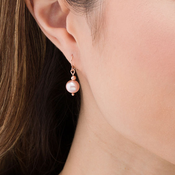 ImperialÂ® 9.0-10.0mm Pink Freshwater Cultured Pearl and Bead Drop Earrings in 14K Rose Gold
