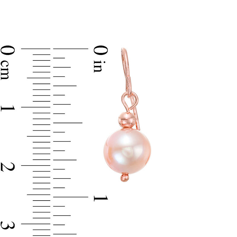 IMPERIAL® 9.0-10.0mm Pink Cultured Freshwater Pearl and Bead Drop Earrings in 14K Rose Gold