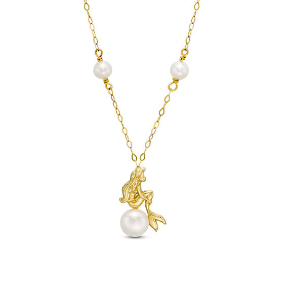 Child’s Disney Twinkle Ariel Button and Round Cultured Freshwater Pearl Necklace in 14K Gold - 13" Child’s Disney Twinkle Ariel Button and Round Cultured Freshwater Pearl Necklace in 14K Gold - 13"