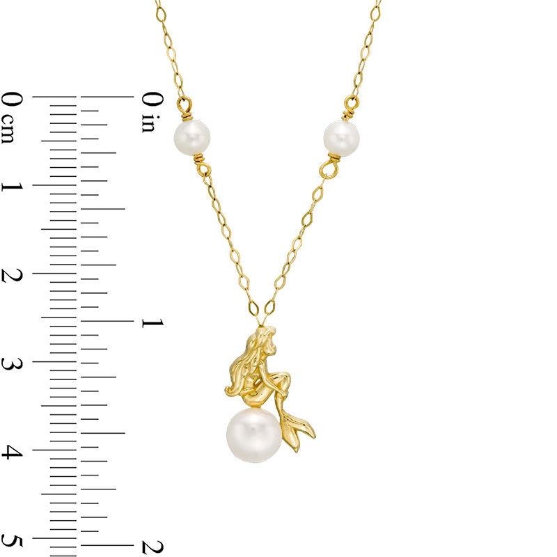 Child’s Disney Twinkle Ariel Button and Round Cultured Freshwater Pearl Necklace in 14K Gold - 13"