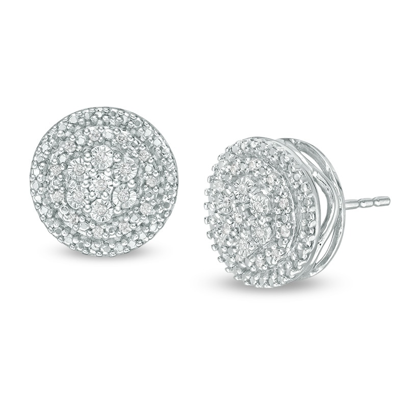 Main Image 1 of 1/10 CT. T.W. Composite Diamond Double Frame Stud Earrings in Sterling Silver