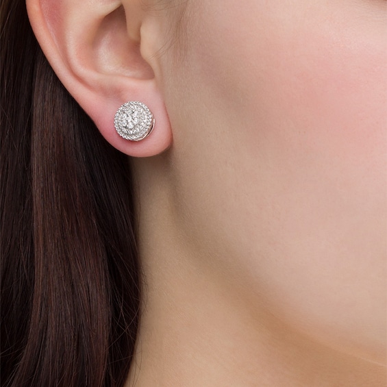 1/10 CT. T.w. Composite Diamond Double Frame Stud Earrings in Sterling Silver