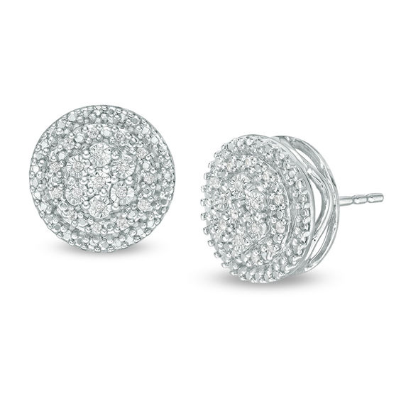 1/10 CT. T.w. Composite Diamond Double Frame Stud Earrings in Sterling Silver