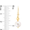 Thumbnail Image 2 of IMPERIAL® 7.0-7.5mm Freshwater Cultured Pearl and Diamond-Cut Bead Drop Earrings in 14K Gold