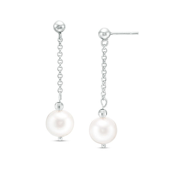 ImperialÂ® 9.0-10.0mm Freshwater Cultured Pearl and Disco Bead Chain Drop Earrings in Sterling Silver