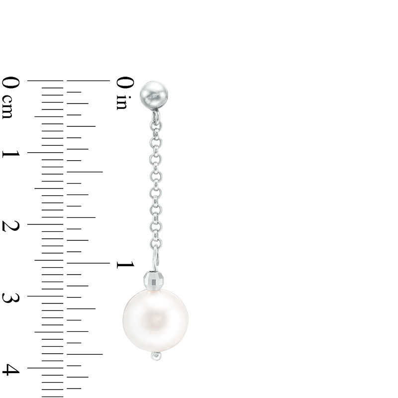 Main Image 2 of IMPERIAL® 9.0-10.0mm Freshwater Cultured Pearl and Disco Bead Chain Drop Earrings in Sterling Silver