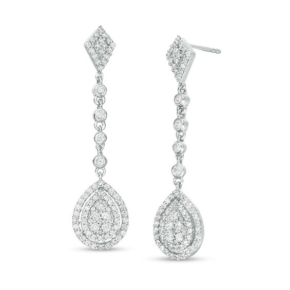 1 CT. T.w. Composite Diamond Multi-Shape Frame Drop Earrings in 10K White Gold