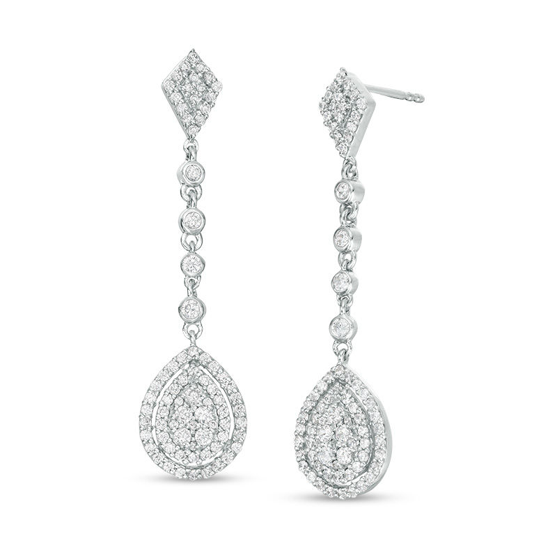 1 CT. T.W. Composite Diamond Multi-Shape Frame Drop Earrings in 10K White Gold