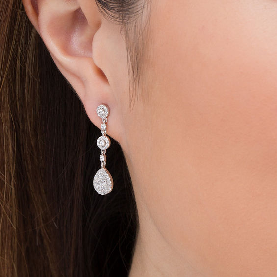 3/4 CT. T.w. Composite Diamond Teardrop Earrings in 10K White Gold
