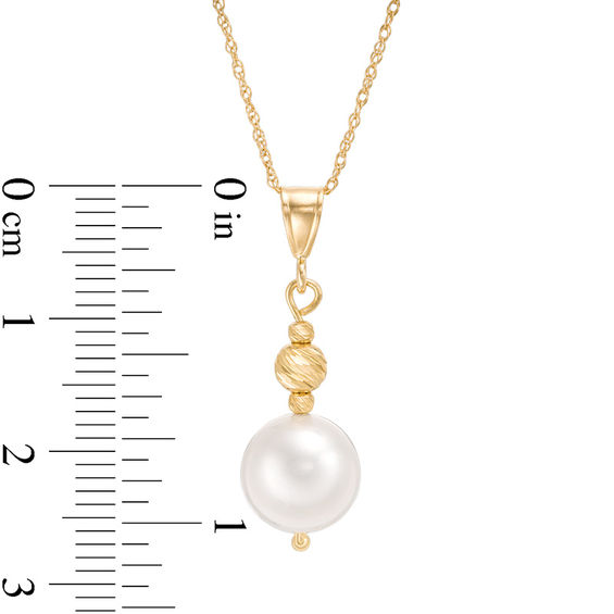 ImperialÂ® 8.5-9.0mm Freshwater Cultured Pearl and Diamond-Cut Bead Drop Pendant in 14K Gold