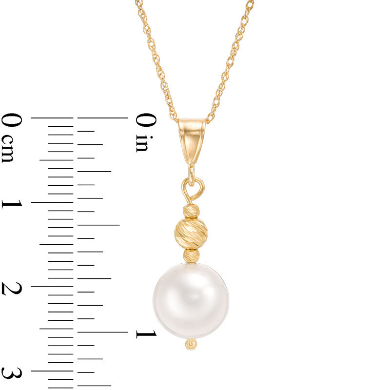 Main Image 2 of IMPERIAL® 8.5-9.0mm Freshwater Cultured Pearl and Diamond-Cut Bead Drop Pendant in 14K Gold